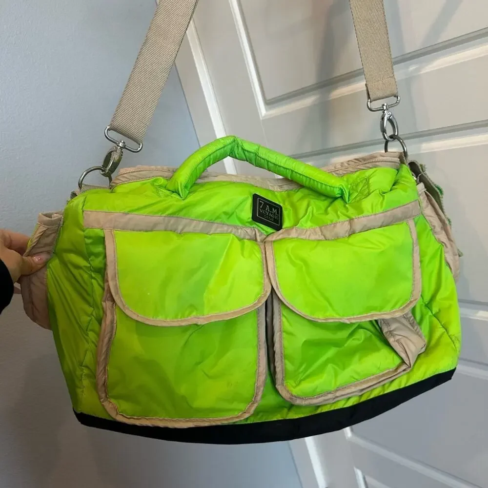 7 A.M. Enfant Voyage Puffer Neon Green Diaper Weekender Travel Bag